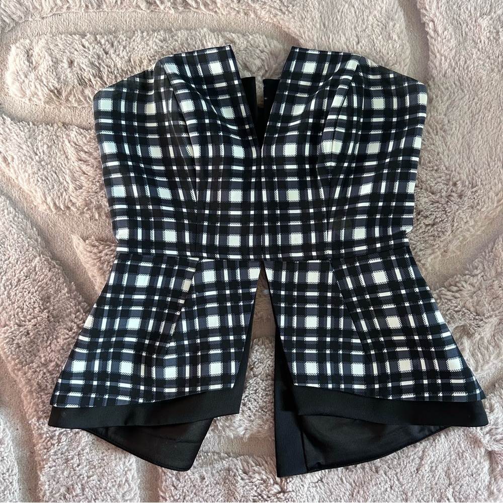 Finders Keepers Navy, Black and White Plaid Peplum Top